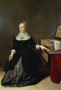 Mujer junto a un virginal